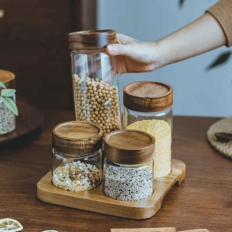 Food Storage Glass Set - Coperchio in legno Orgnizer contenitore ermetico